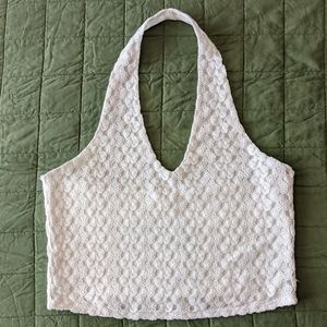 Garage, Cropped White Crochet Halter Top, Women's Large